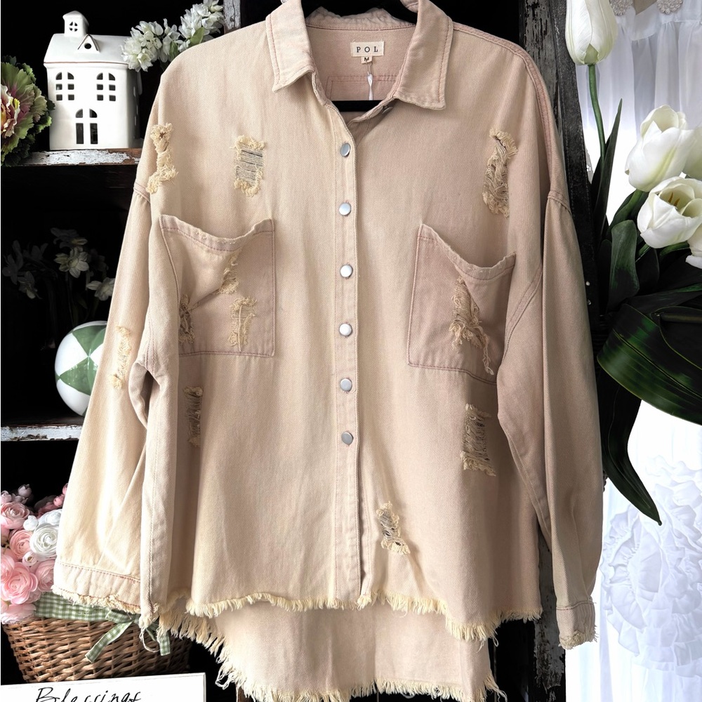 POL Tan Distressed Jean Jacket NEW